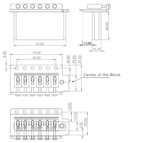 Ramme Tremolo Bridge 6 Screw 56mm