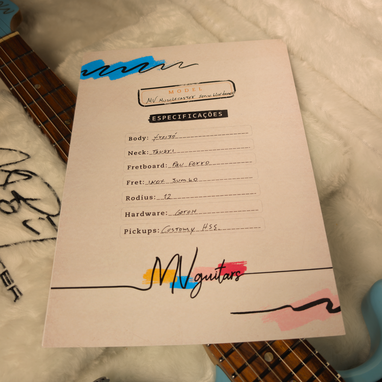 MV Guitars Musclecaster, Baby Blue & Orange